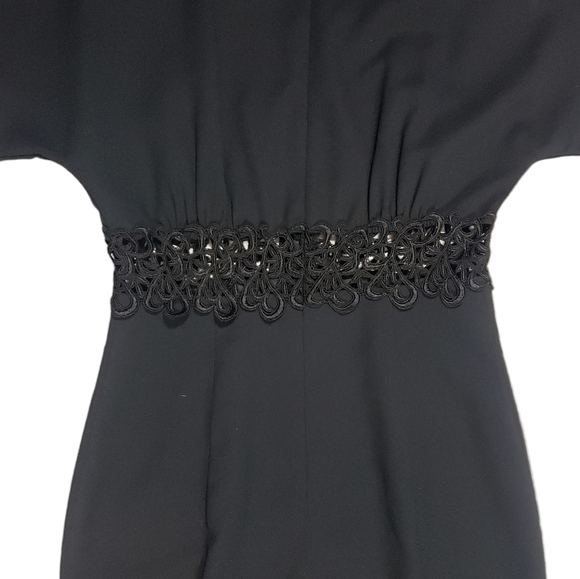 Vintage Black Maxi Dress Size 6 Embroidered Sheer Cut-Out Waist Front Slit 80s - Picture 8 of 16